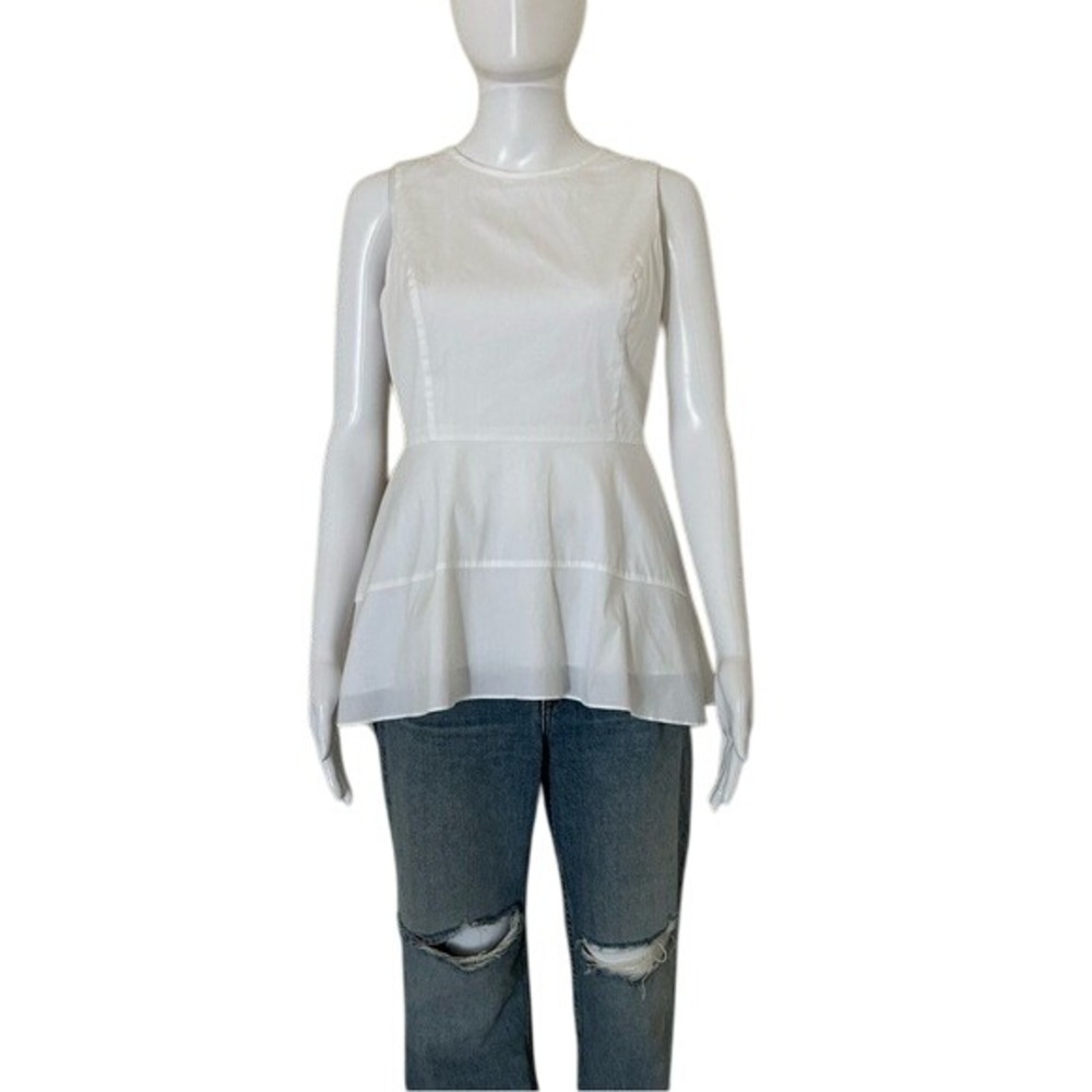 White House Black Market White Peplum Sleeveless Top Blouse Size 2